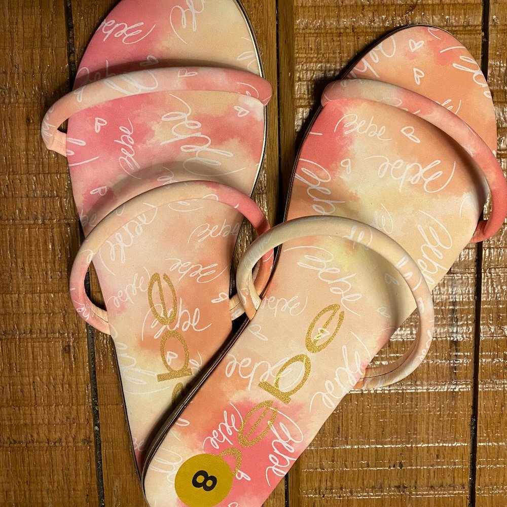 BEBE pink/gold strap sandals